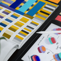 Books with swatches of colour