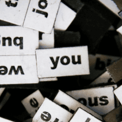White squares with words written within them