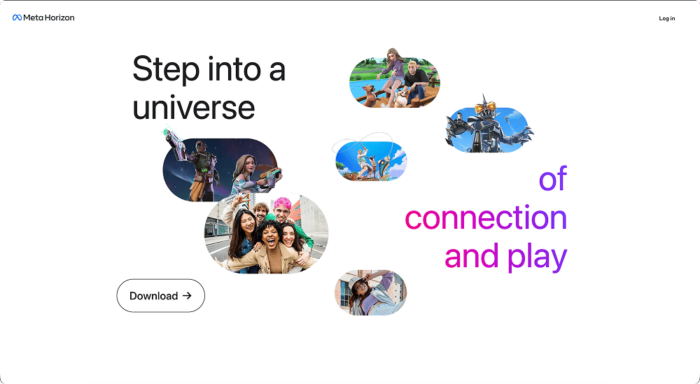 The landing page for the Meta Horizon Website